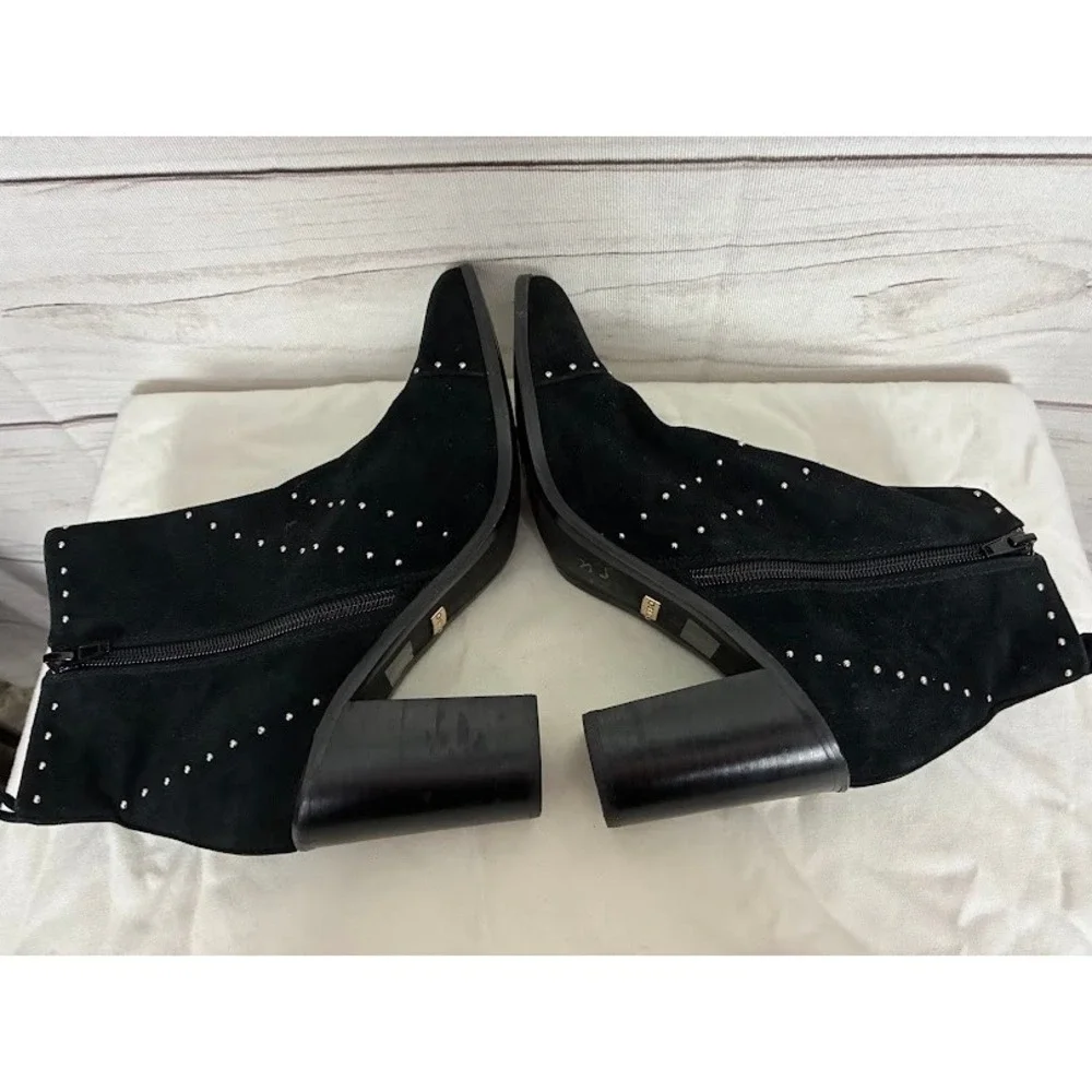 Kensie Black Suede Studded Pointed Toe Block Heel Ankle Boots Womens 9.5